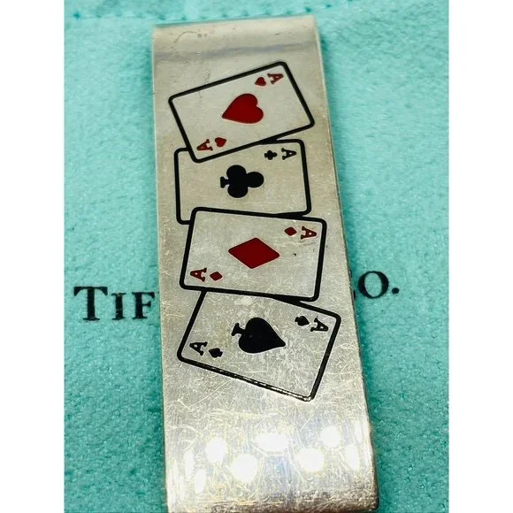 Tiffany & Co Diamond Ace Spade Heart Silver Enamel Poker Card Money Clip - Picture 5 of 5